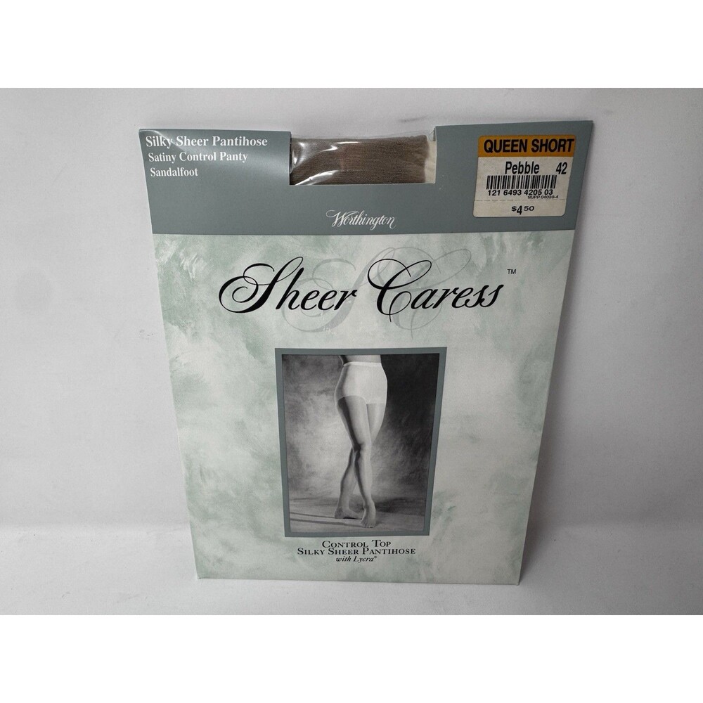 Worthington Sheer Caress Control Top Pantyhose Pebble Queen Short 42 New